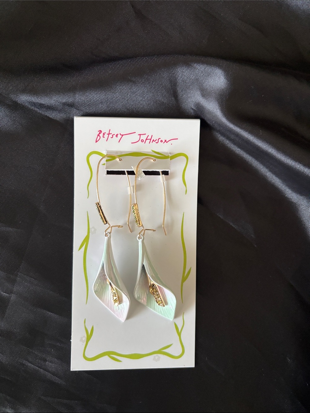 Betsey Johnson Calla Lily Drop Earrings with Gold Accents - Picture 2 of 3